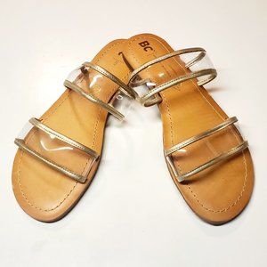 BC BORN IN CALIFORNIA Nectar Gold Strappy Slip Ons Sandals Sz 8.5 NWOT